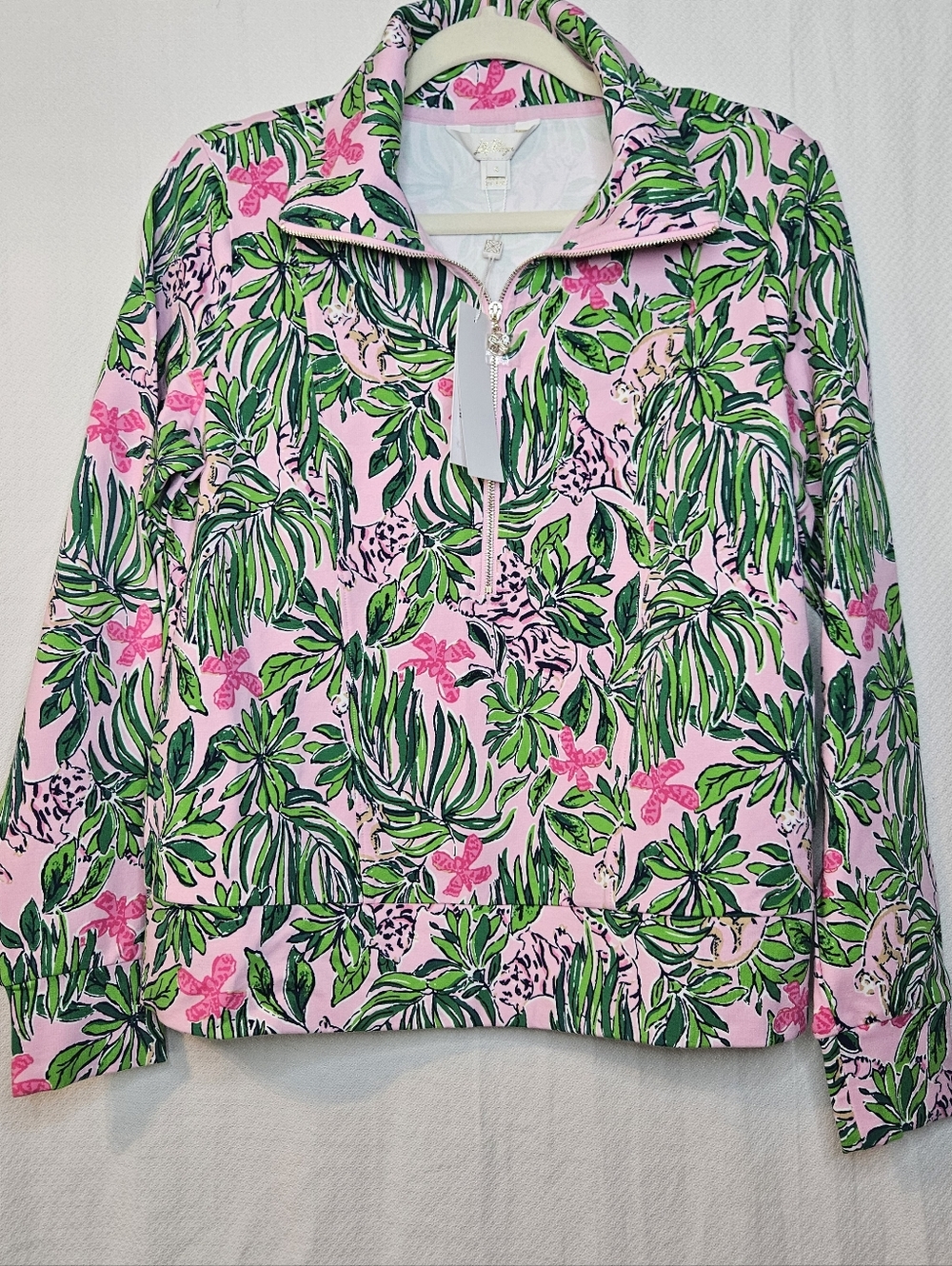 Lilly Pulitzer Eleni Pullover In Roaring With Joy Cat Floral Quartee Zip NWT S - Picture 3 of 6